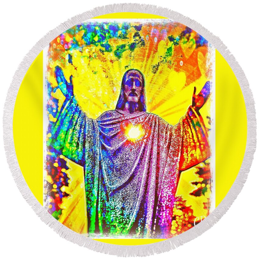 Jesus Round Beach Towel featuring the mixed media Faith by Christine Paris