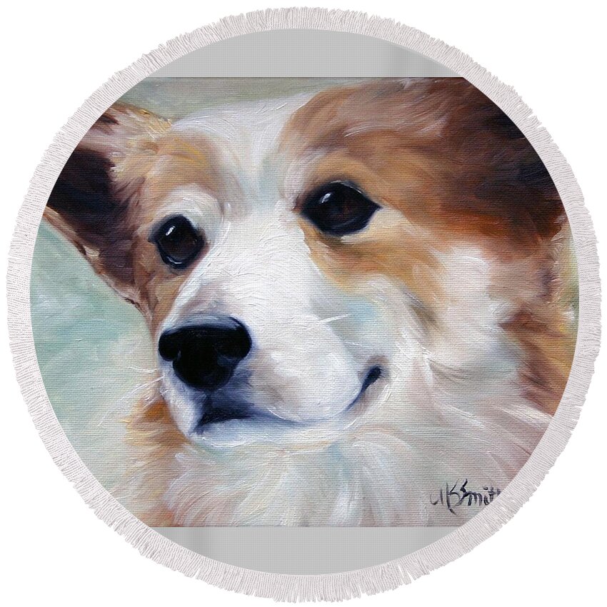 Art Round Beach Towel featuring the painting Faithful Friend by Mary Sparrow