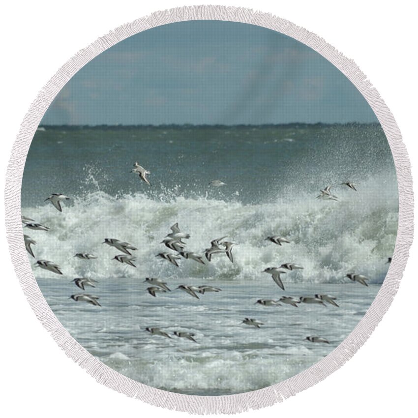 North Wildwood Round Beach Towel featuring the photograph Fall at the Shore #1 by Greg Graham