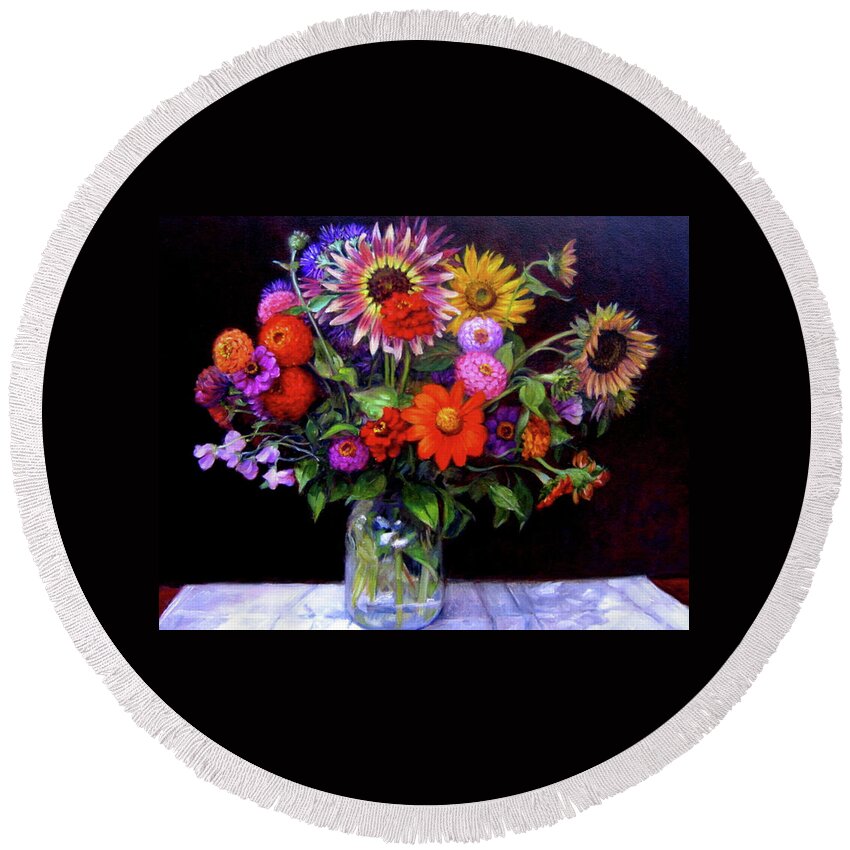 Floral Bouquet Round Beach Towel featuring the painting Fall Bouquet by Marie Witte