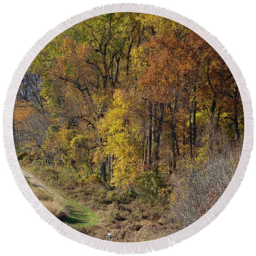 Landscape Round Beach Towel featuring the photograph Fall Colors as Oil by Paul Ross