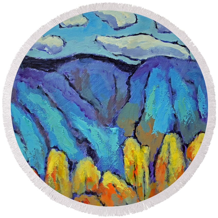 Mountains Round Beach Towel featuring the painting Fall Colors In The Mountains by Kip Decker