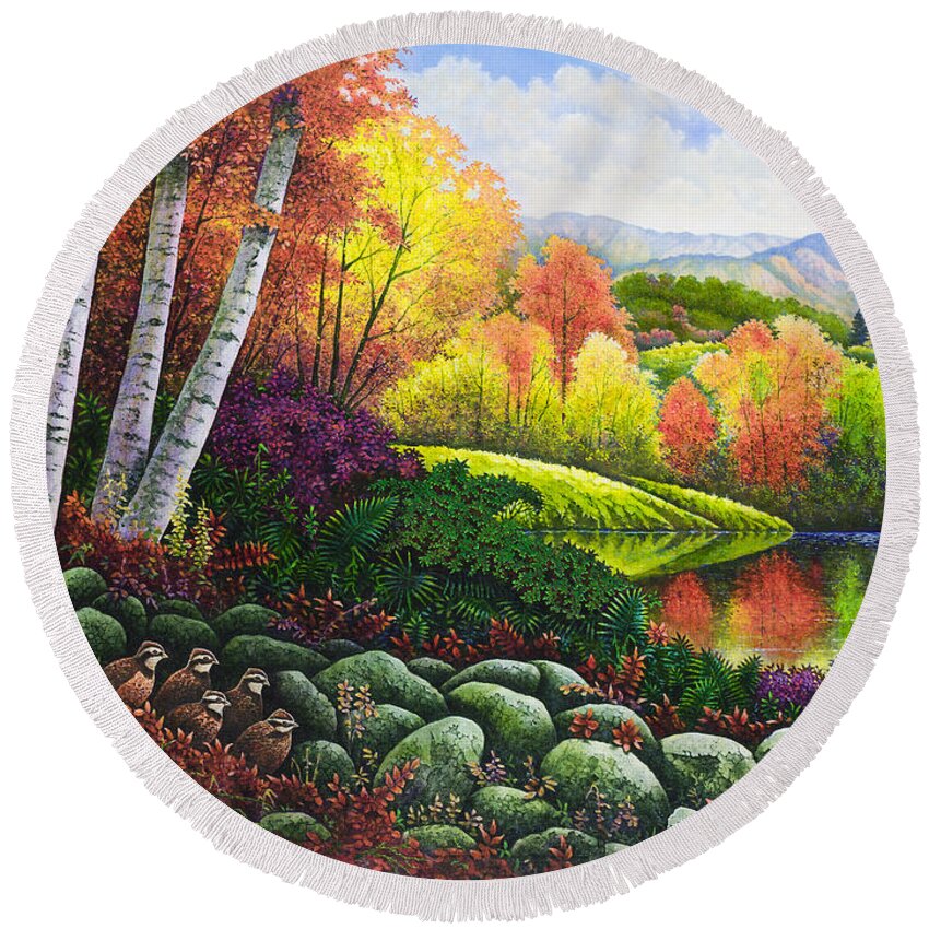 Fall Round Beach Towel featuring the painting Fall Colors by Michael Frank
