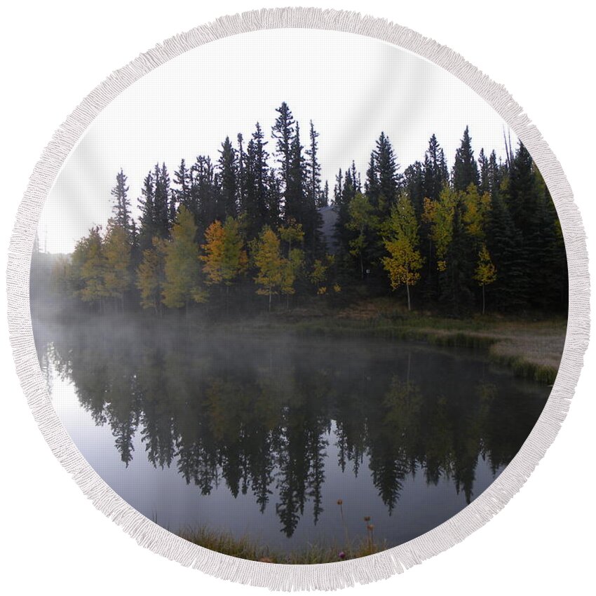 Lefog Round Beach Towel featuring the photograph Kiddie Pond Fall Colors Divide CO by Margarethe Binkley