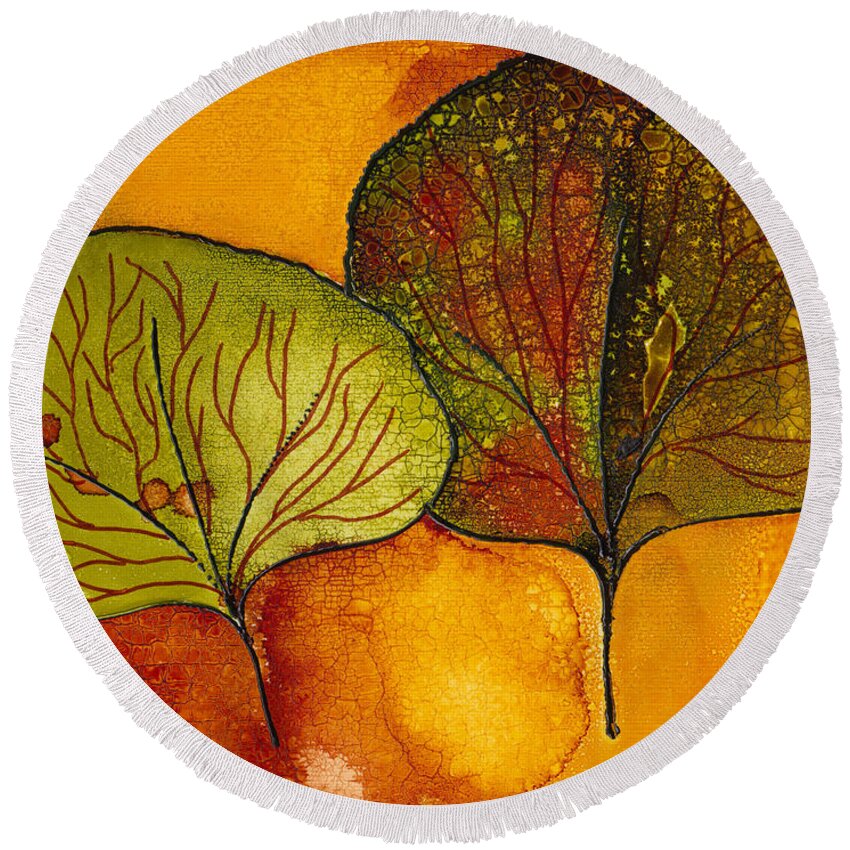 Leaf Round Beach Towel featuring the painting Fall Leaves by Susan Kubes