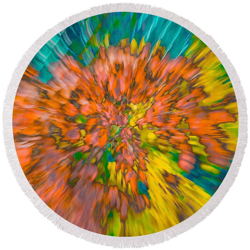 Fall Round Beach Towel featuring the photograph Fall Leaves Zoom Abstract by Bruce Pritchett