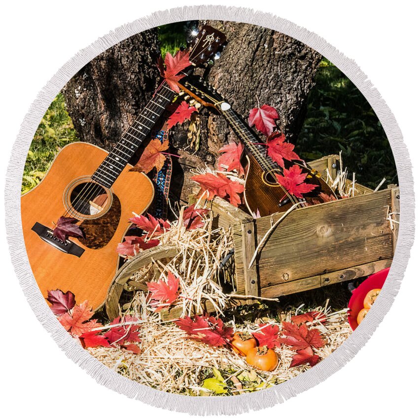 Fall Round Beach Towel featuring the photograph Fall Music and Persimmons by Mick Anderson