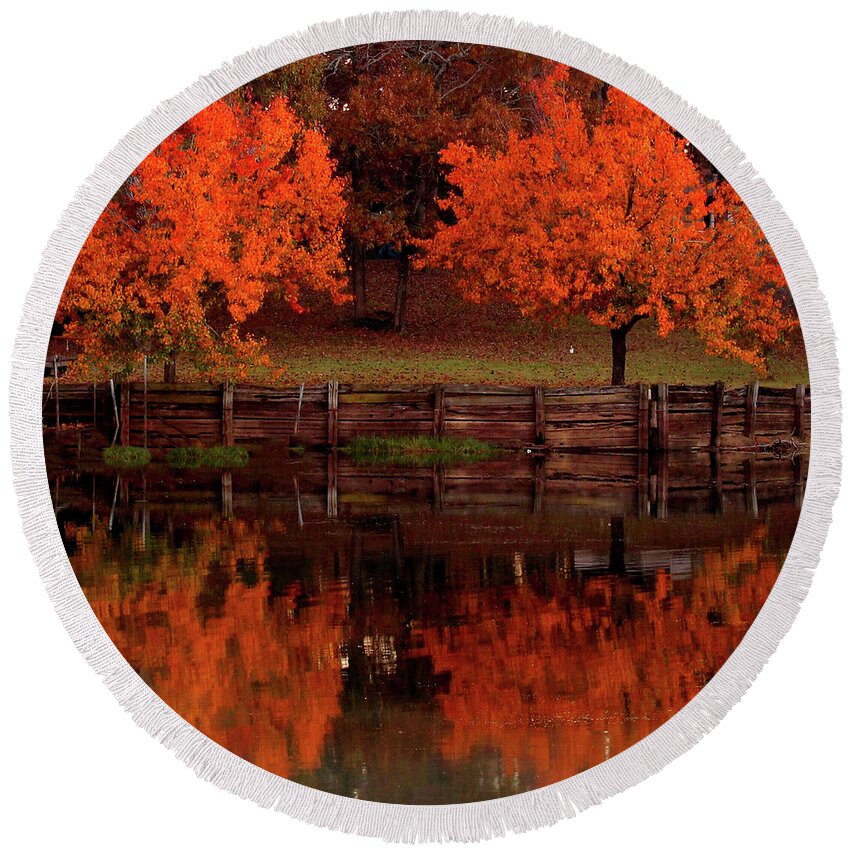 Toledo Bend Round Beach Towel featuring the photograph Fall on Toledo Bend by Michael Tidwell