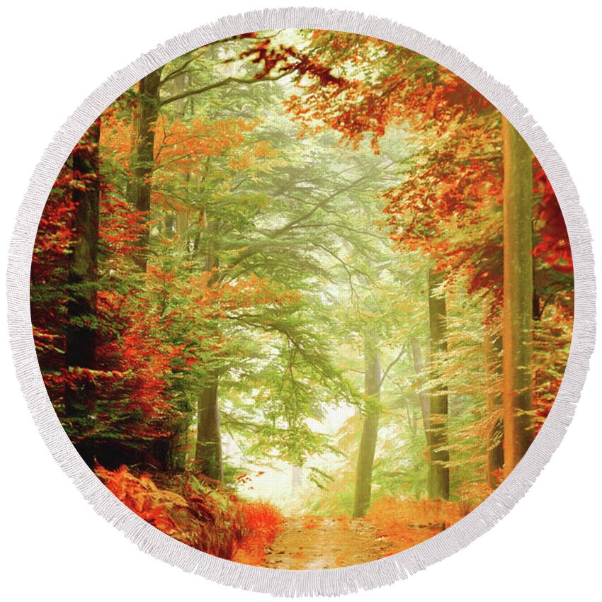Autumn Round Beach Towel featuring the photograph Fall painting by Philippe Sainte-Laudy