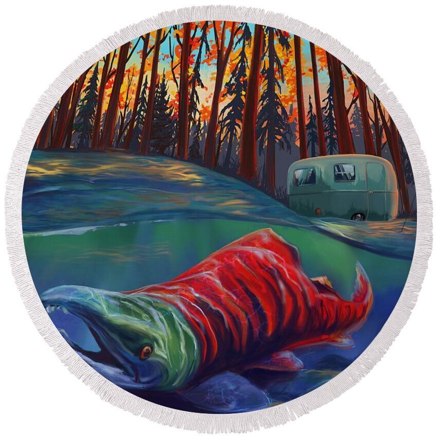 Fall Salmon fishing Round Beach Towel by Sassan Filsoof - Sassan Filsoof -  Artist Website