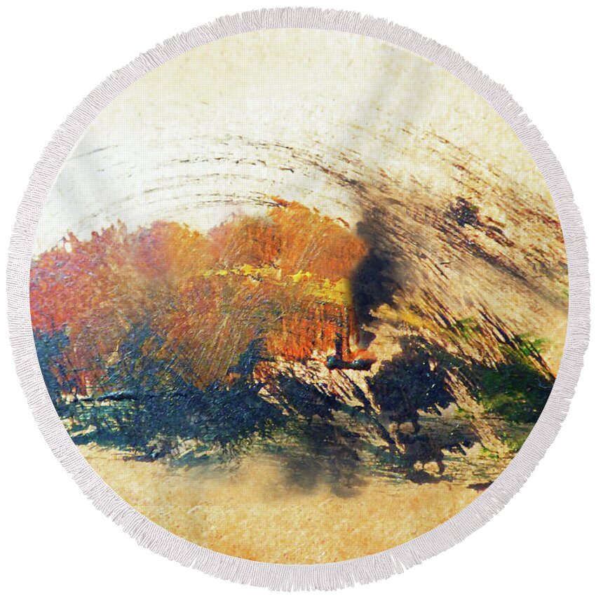 Abstract Round Beach Towel featuring the mixed media Fall Winds Blow by Sharon Williams Eng