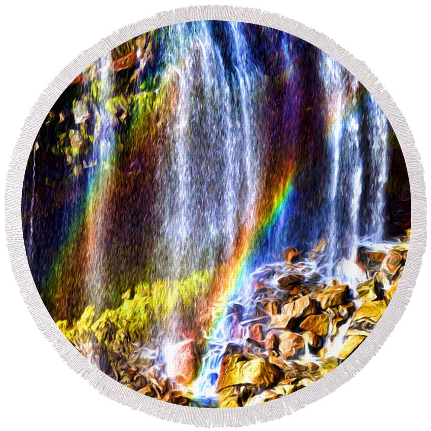 Mount Rainier Round Beach Towel featuring the photograph Falling Rainbows by Anthony Baatz