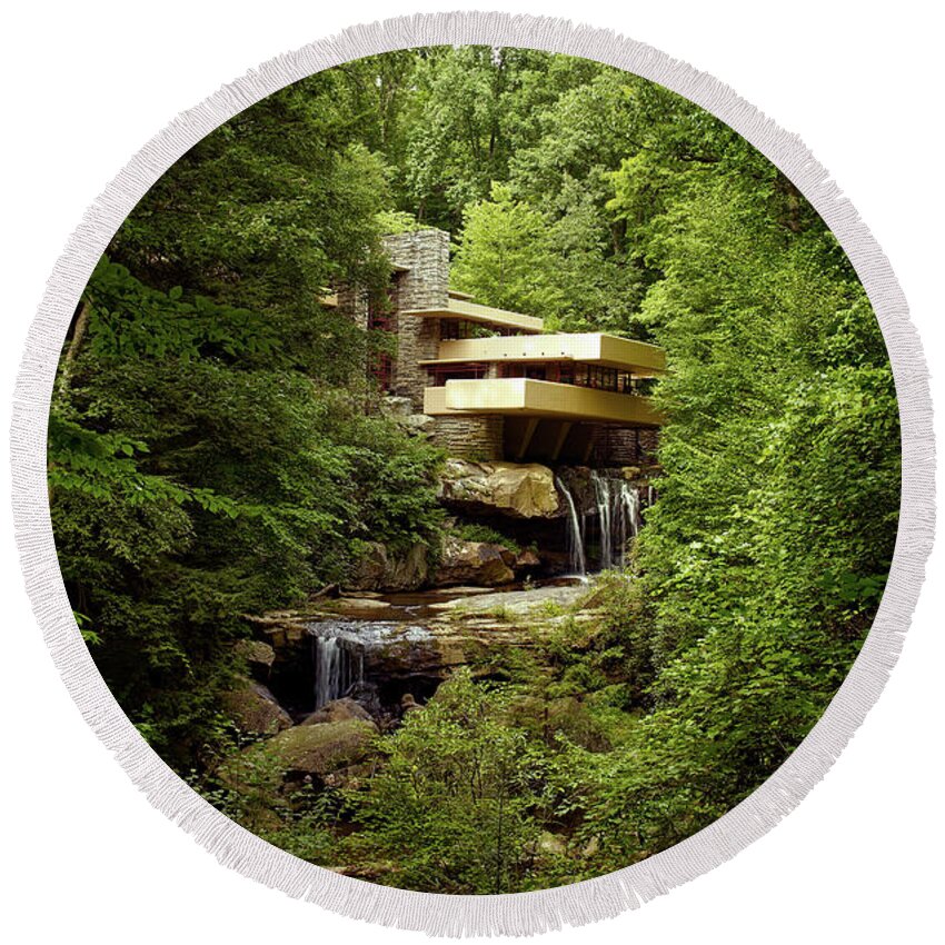 Fallingwater Round Beach Towel featuring the photograph Fallingwater by Mountain Dreams