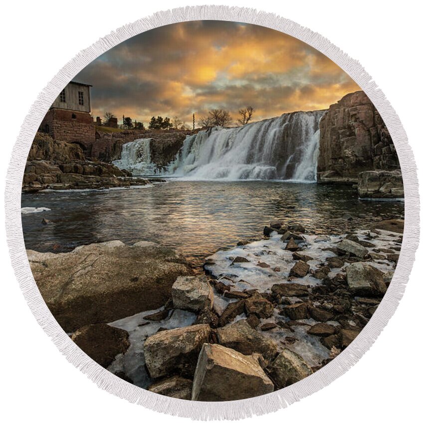 Sioux Falls Round Beach Towel featuring the photograph Falls by Aaron J Groen