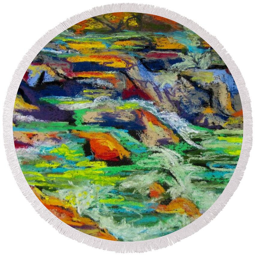 Water Round Beach Towel featuring the pastel Falls at Glen Ellis by Barbara O'Toole