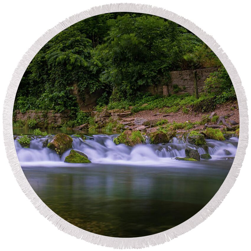 Roaring River Round Beach Towel featuring the photograph Falls at Roaring River by Allin Sorenson