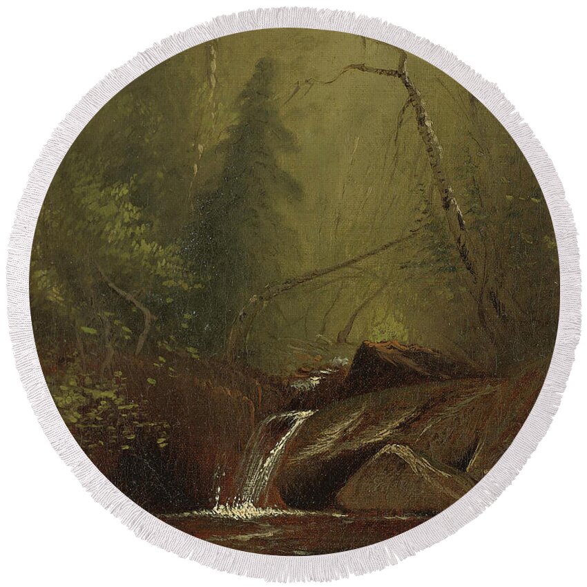 Alfred Thompson Bricher Round Beach Towel featuring the painting Falls Near Shokan. New York by Alfred Thompson Bricher