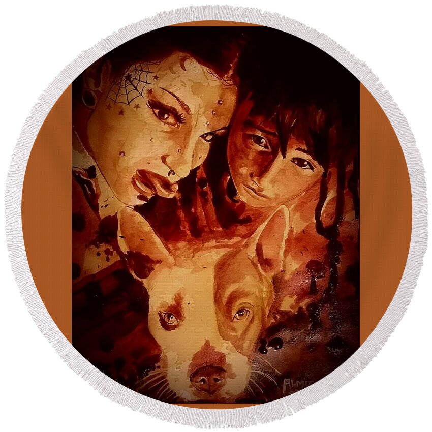 Aubeytu Abellona Round Beach Towel featuring the painting FAMILY PORTRAIT fresh blood by Ryan Almighty