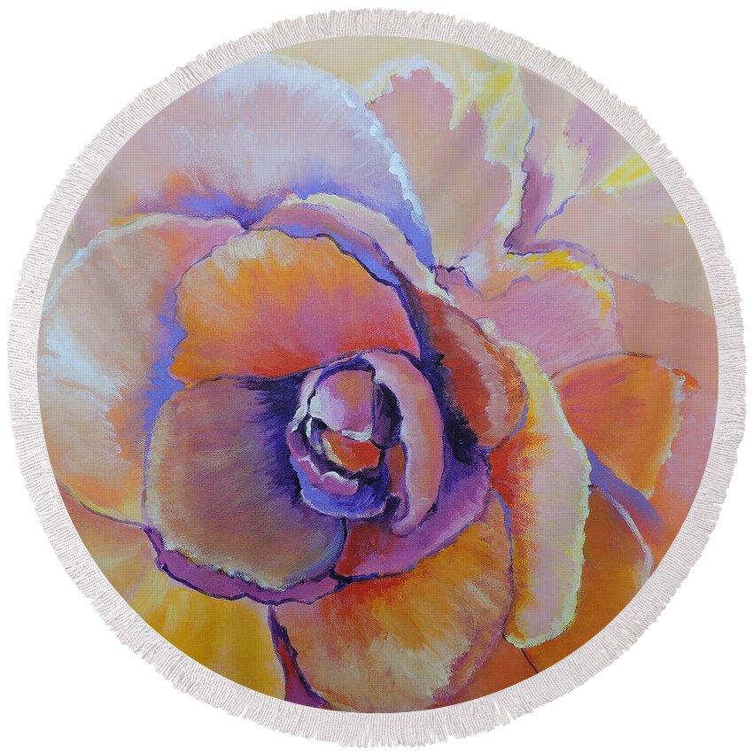 Flower Round Beach Towel featuring the painting Fantasy Begonia by Jodie Marie Anne Richardson Traugott     aka jm-ART