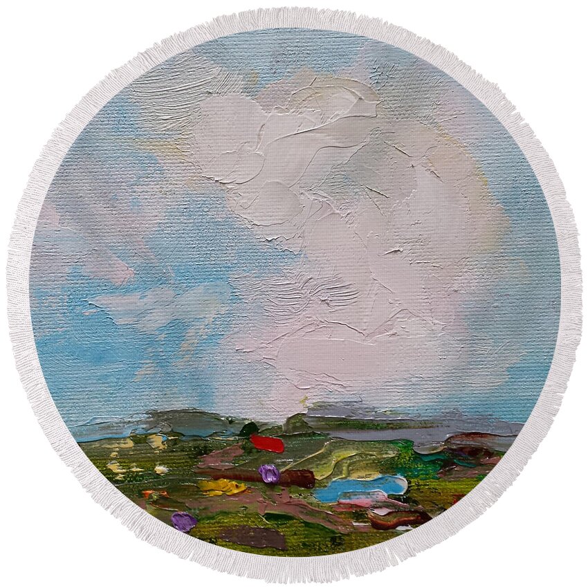 Farm Round Beach Towel featuring the painting Farmland II by Judith Rhue