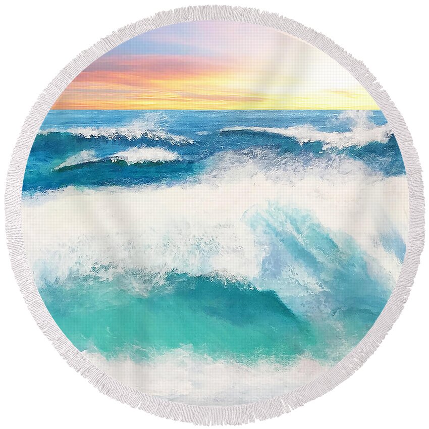 Ocean Round Beach Towel featuring the painting Farthest Ocean by Linda Bailey