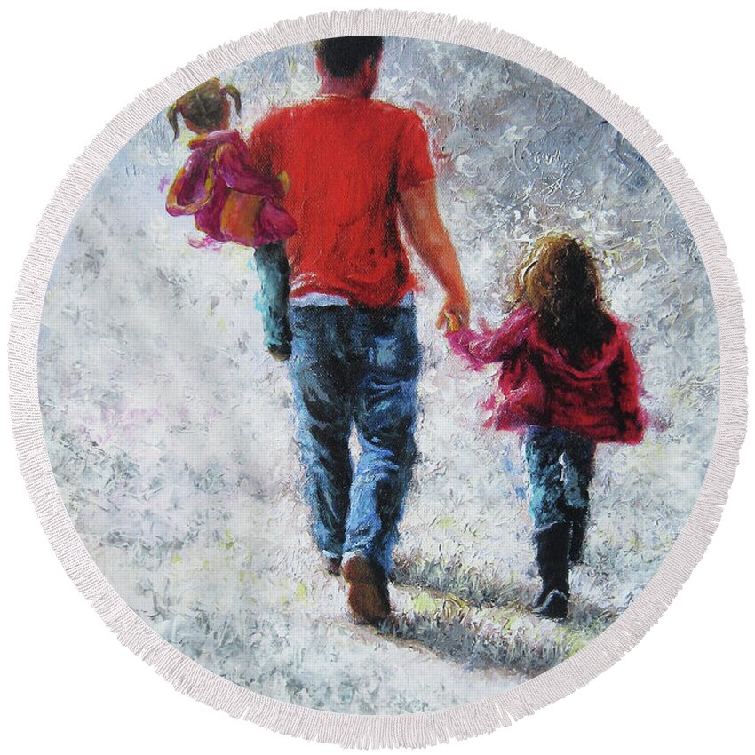Father And Daughter Round Beach Towels