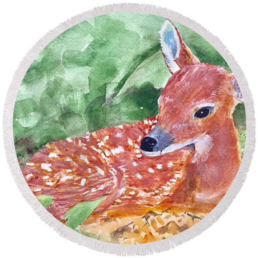 Fawn Round Beach Towel featuring the painting Fawn 2 by Christine Lathrop
