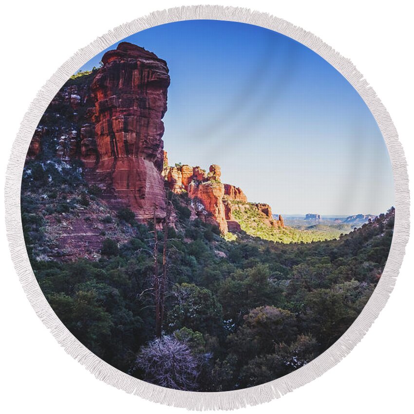 Arizona Round Beach Towel featuring the photograph Fay Canyon Vista by Andy Konieczny