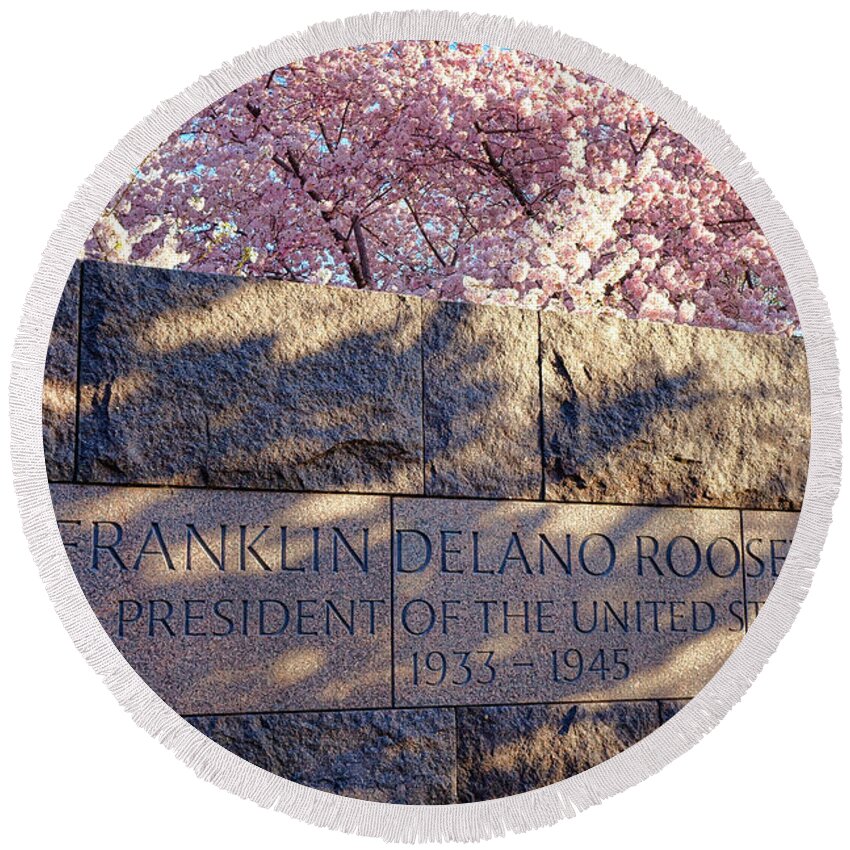 American Round Beach Towel featuring the photograph FDR Memorial Marker in Washington D.C. by Olivier Le Queinec