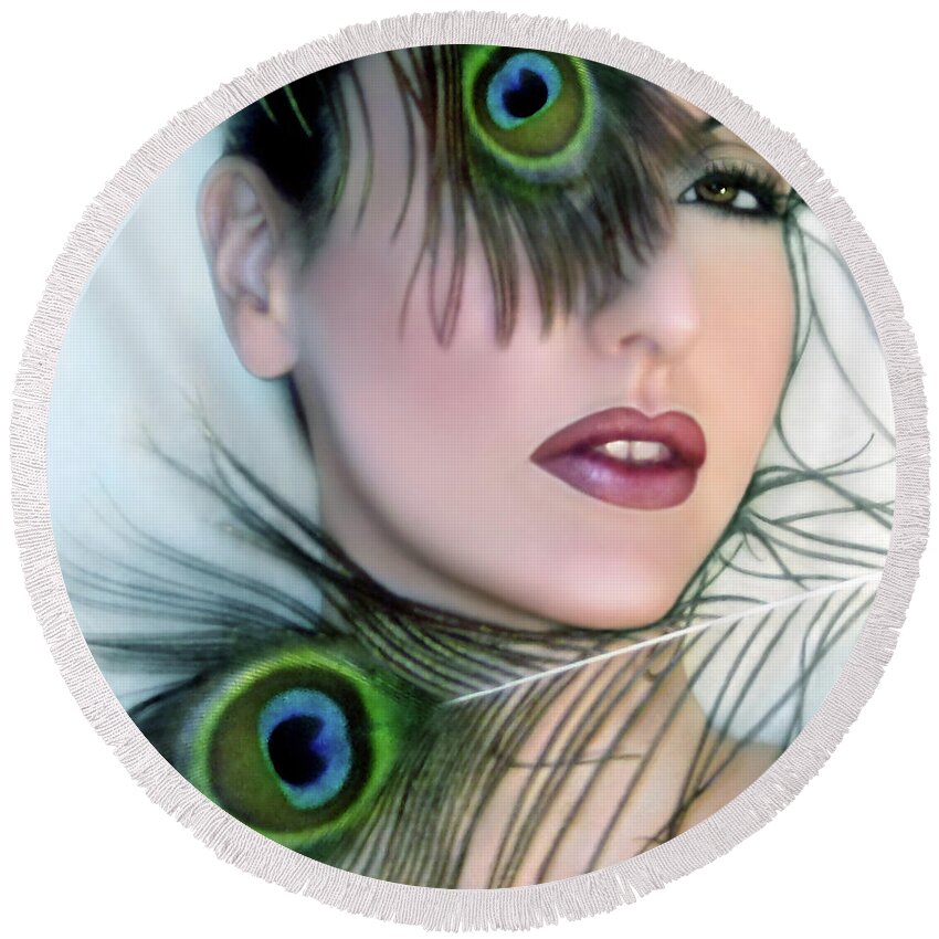 Beautiful Round Beach Towel featuring the photograph Feathered Beauty by Jaeda DeWalt