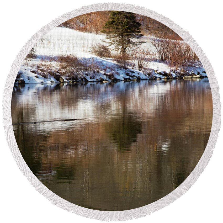 Winter Reflects Round Beach Towel featuring the photograph February Reflections by Karol Livote