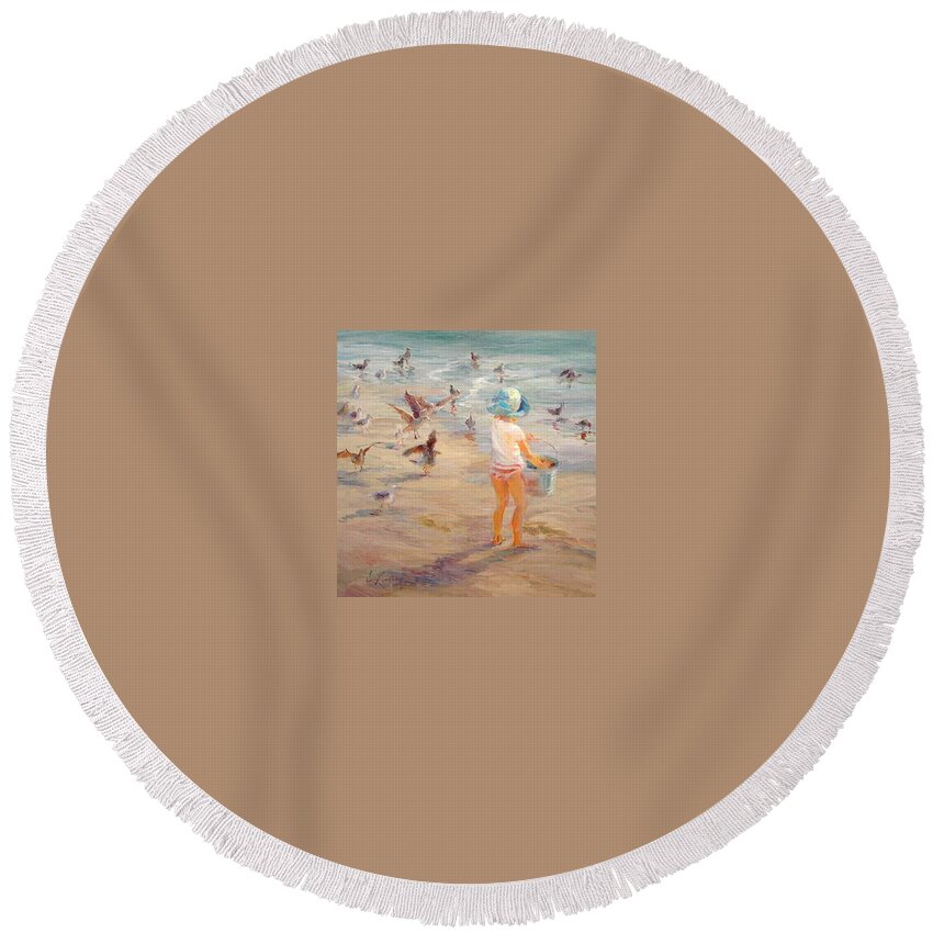 Wildlife Round Beach Towel featuring the painting Feeding Time by Diane Leonard