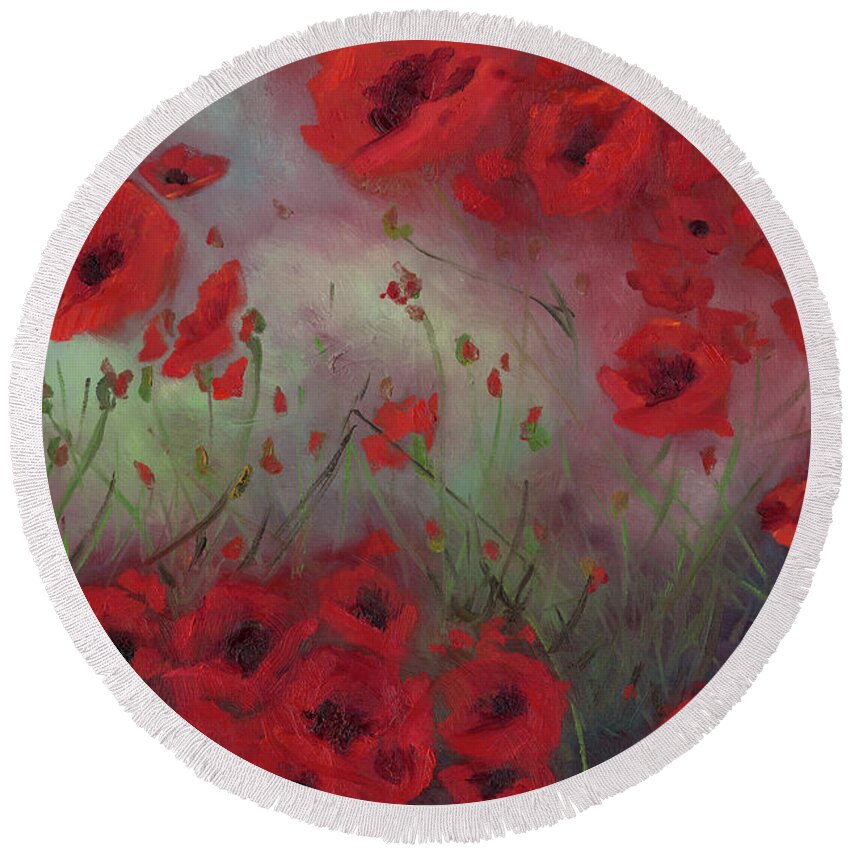 Poppy Round Beach Towel featuring the painting Feeling Poppy by Stephanie Broker