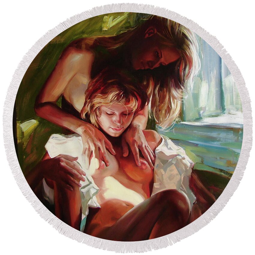 Ignatenko Round Beach Towel featuring the painting Female secrets by Sergey Ignatenko