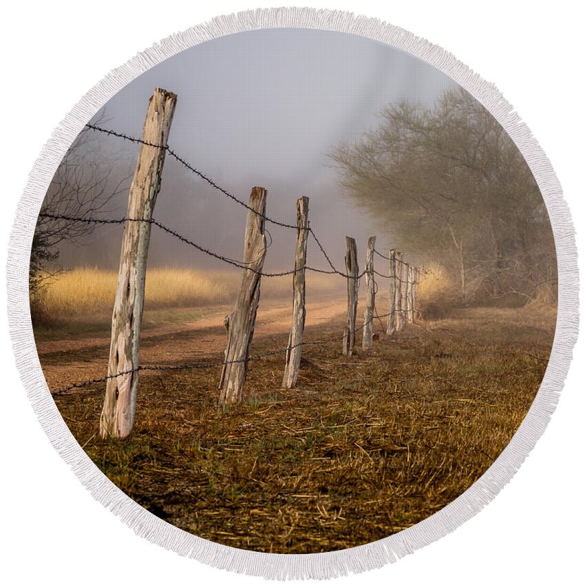 Natural Round Beach Towel featuring the photograph Fenced In by Gary Migues