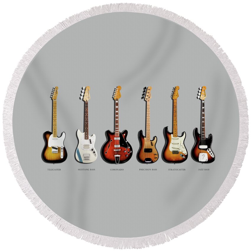Fender Stratocaster Round Beach Towel featuring the photograph Fender Guitar Collection by Mark Rogan