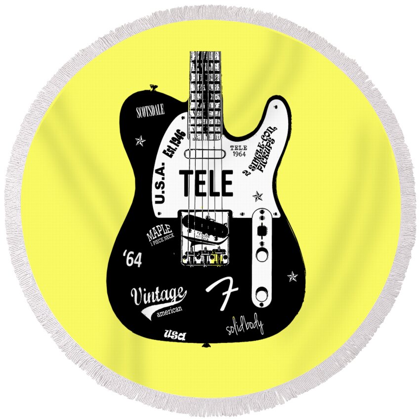 Fender Telecaster Round Beach Towel featuring the photograph Fender Telecaster 64 by Mark Rogan