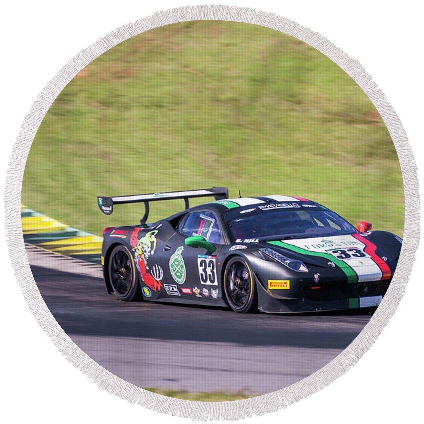 Ferrari Round Beach Towel featuring the photograph Ferrari #33 Hill by Alan Raasch