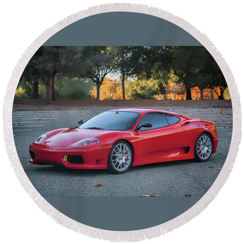 F12 Round Beach Towel featuring the photograph #Ferrari #Challenge #Stradale #Print by ItzKirb Photography