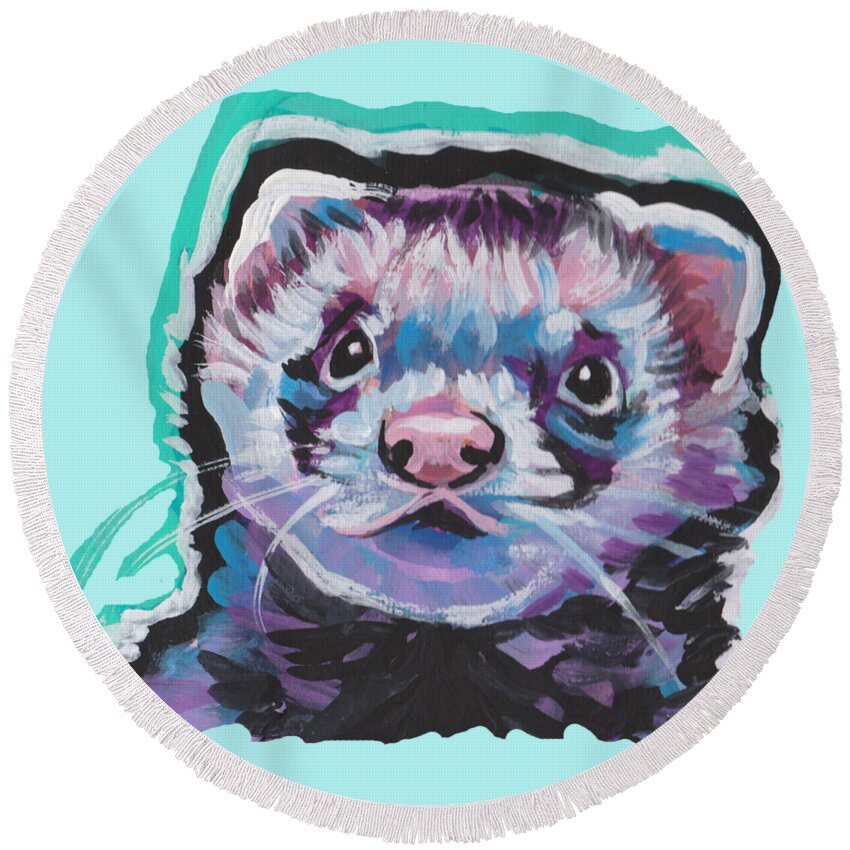 Ferret Round Beach Towel featuring the painting Ferret Fun by Lea