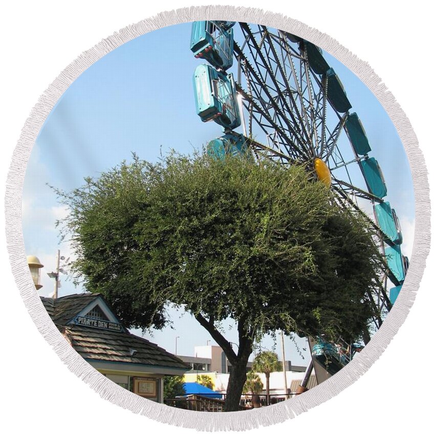 Pavilion Round Beach Towel featuring the photograph Ferris Upside Down by Kelly Mezzapelle