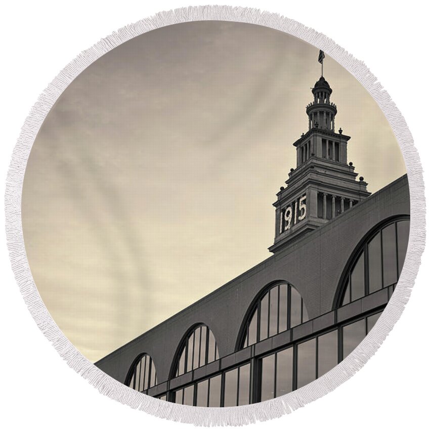 Ferry Round Beach Towel featuring the photograph Ferry Building San Francisco I Toned by David Gordon