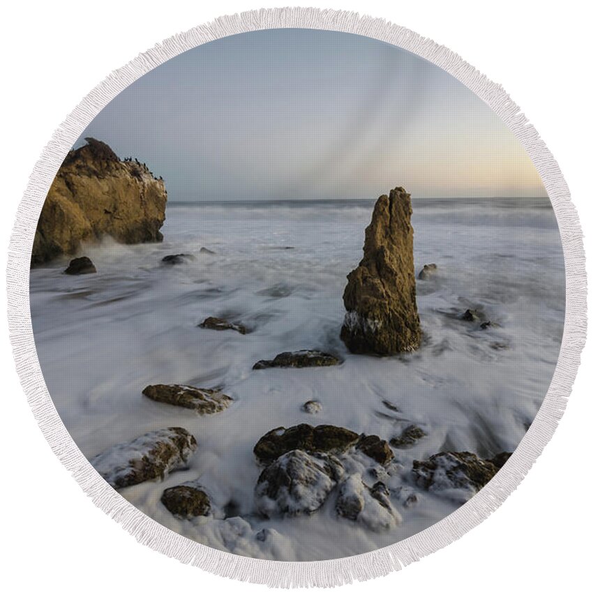 Landscape Round Beach Towel featuring the photograph Malibu Monoliths by Margaret Pitcher
