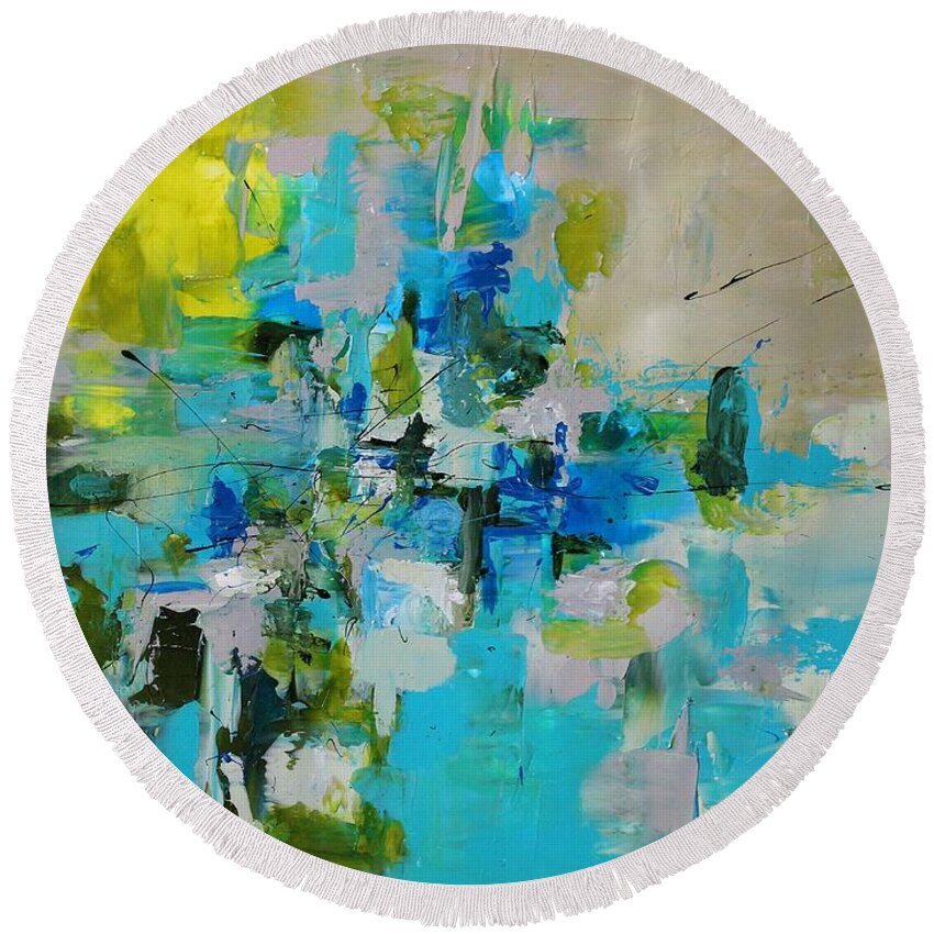 Blue Round Beach Towel featuring the painting Fidelity by Preethi Mathialagan