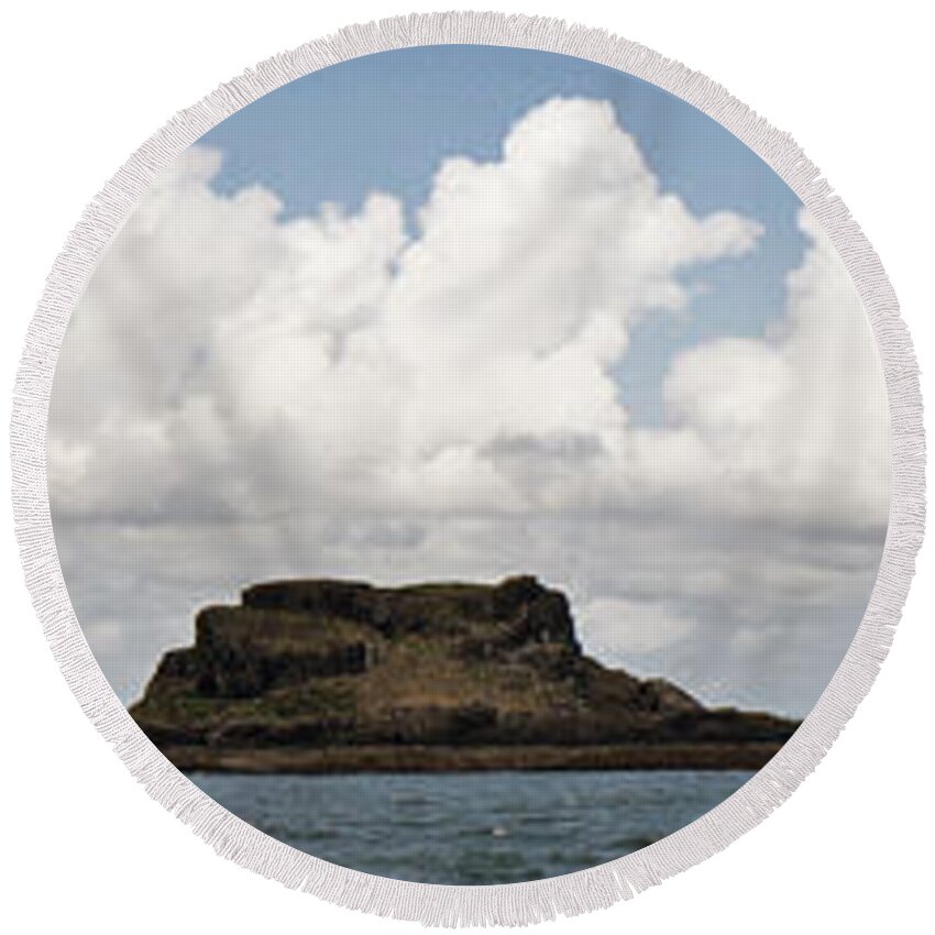 Lighthouse Round Beach Towel featuring the photograph Fidra Lighthouse and Firth of Forth by Elena Perelman