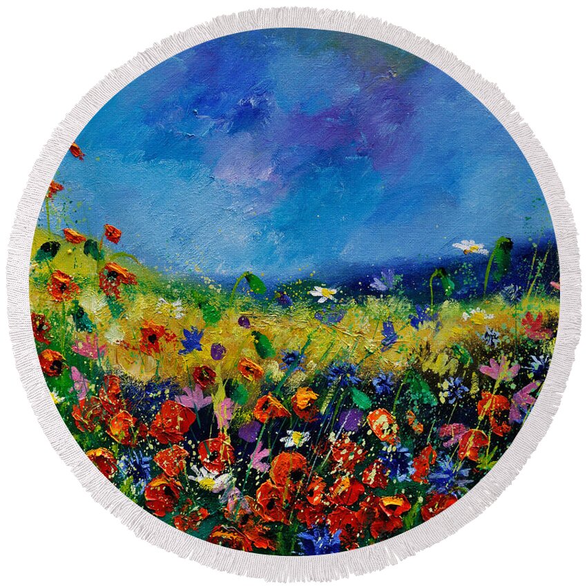 Landscape Round Beach Towel featuring the painting Field Flowers 561190 by Pol Ledent