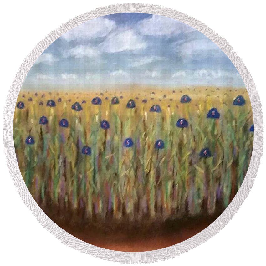 Chicago Cubs Round Beach Towel featuring the painting Field of Dreams 2016 by Patricia Tierney
