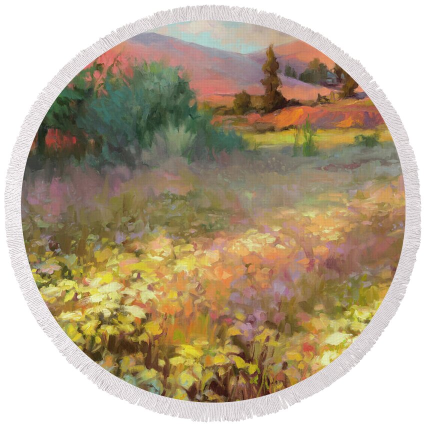 Country Round Beach Towel featuring the painting Field of Dreams by Steve Henderson