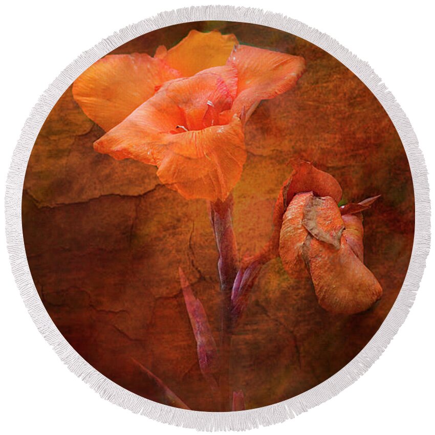 Lily Round Beach Towel featuring the photograph Fiery Canna Lily by Jerry Griffin