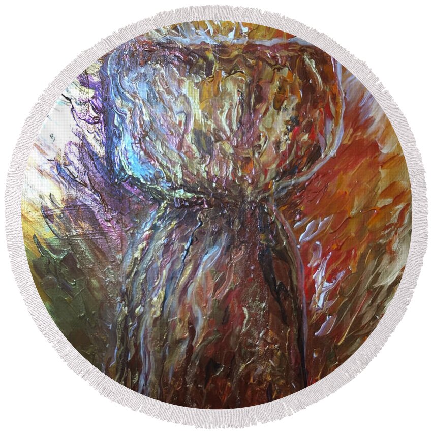 Fiery Round Beach Towel featuring the painting Fiery Earth Latte Stone by Michelle Pier